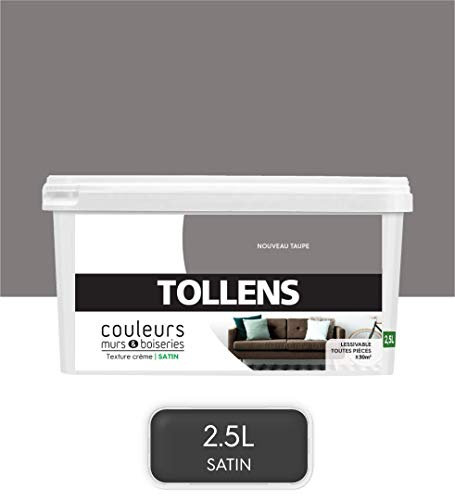 Tollens - Peinture Couleurs - Murs et Boiseries - Toutes pièces - Ultra résistante - Satin - gris Taupe - 2,5L = 30m2