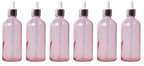 6 Stück 50 ml Leer Glasflaschen ätherisches Öl Flaschen Rosa Glas Pipettenflasche mit Bambus Pipettenring,Nachfüllbar Flasche Kosmetik Probe Flasche Tropfflaschen Kosmetik Behälter für Reise