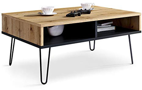 Viosimc Couchtisch für Wohnzimmer, Wotan und Schwarz Industriesofa Beistelltisch, Mitteltisch mit stilvollen Metallbeinen, Stilvoller Moderner Mitteltisch (Wotan - Schwarz)