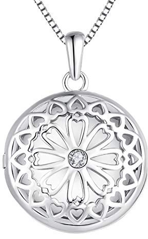 YL Medaillon Kette Damen Halskette Zum Öffnen für Bilder 925 Sterling Silber Foto Medaillon Aufklappbar Kette Zirkonia Edelstein Anhänger Schmuck