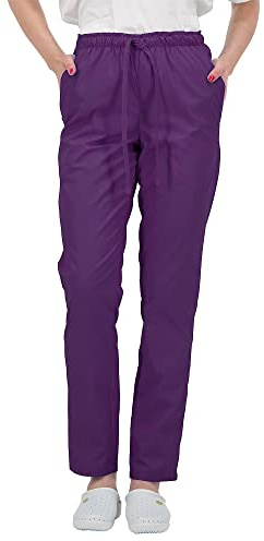 B-well ALESSI Medizinische Schlupfhose Arbeitshose Multitaschen Unisex mit Elastischem Bund und Gesäßtaschen Krankenhaus Uniformhose mit mittlerer Taille und Rundumgummibund (Blaubeere, L)