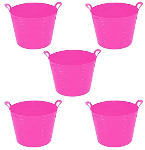 TENLITE [Pack of 5] Large 40l flexi tub bucket storage/flexi tub with handles for Home and Garden (Pink)