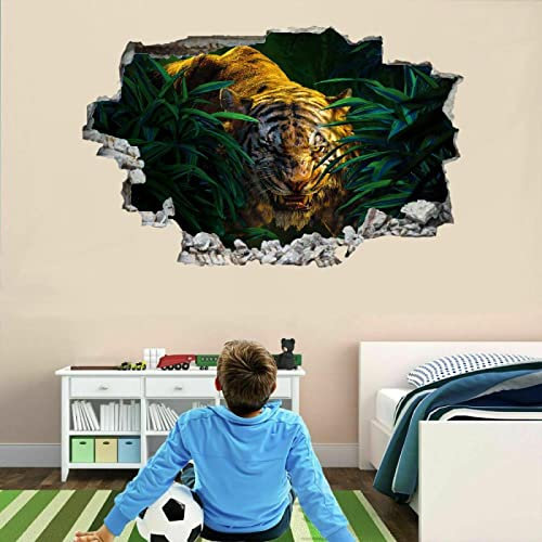 Tiger Wandsticker 3D Durchbruch Tier Wandtattoo kinderzimmer Deko Pflanze Wand Aufkleber Selbstklebend Wanddurchbruch Wandsticker Wandbild für Junge Mädchen Teenager Zimmer Wohnzimmer Schlafzimmer