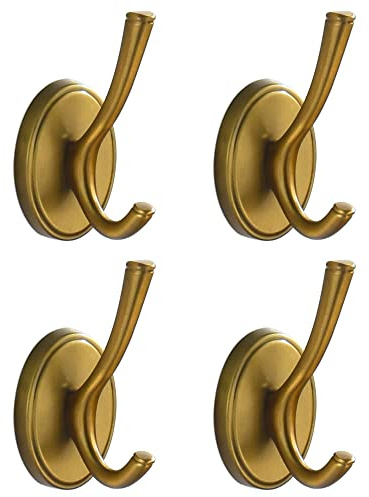 DMYMAT Handtuchhaken aus antikem Messing, rustikale Garderobenhaken, 4 Stück, Vintage-Gold-Wandhaken, strapazierfähig, Wandmontage, für Bauernhaus, Badezimmer, Schlafzimmer, Küche