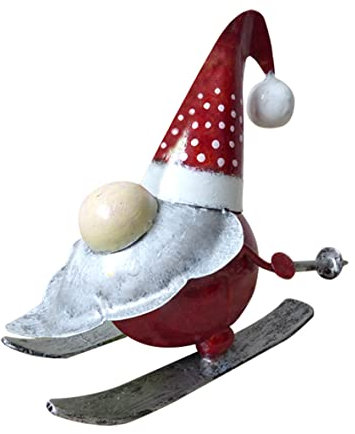 Unbekannt Metallfigur Wichtel auf Ski | Metall Dekofigur | Figur Zwerg | Haus Garten | 13x12cm | Zierfigur