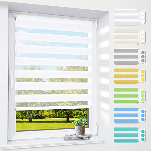 Doppelrollo klemmfix ohne Bohren & mit Bohren, 55x200cm (Stoffbreite 51cm) Weiß, 3-in-1 Duo Rollo für Fenster & Tür, Fensterrollo innen lichtdurchlässig & verdunkelnd, Klemmrollo Rollos Sonnenschutz