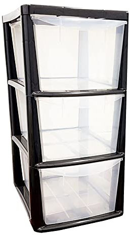 Multipurpose Utility Home Office 3 Clear Plastic Transparent Drawer Black Frame Modular Storage Drawer (1)