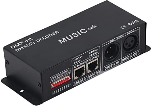 3 Kanal DMX Decoder, Schalter 8, 9 in Den Musikmodus Einstellen, 1 Bis 7 Musikempfindlichkeit Einstellen, mit RGB Dimmfunktion, LED Decoder für Zuhause, Bar, Hotel(8A)