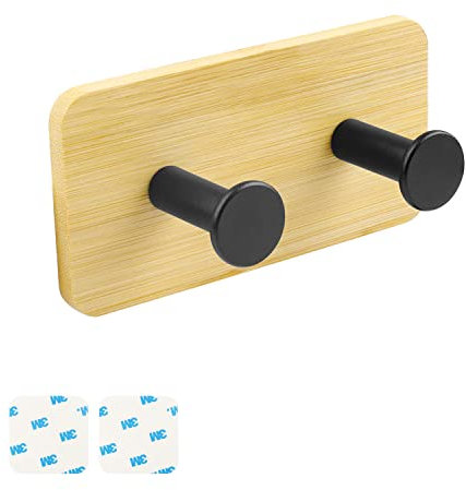 WJUAN 35 mm Porte Manteau Mural Bois, Design Double Crochet, Givré Patere Murale Bois, Patere Bois sans Poinçonnage, la Combinaison D'éléments Industriels et Naturels