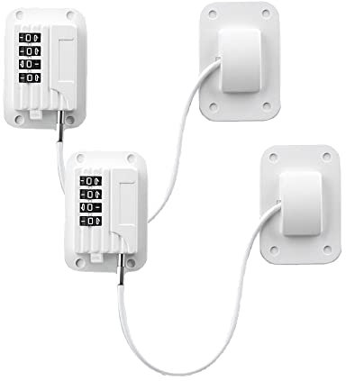 Fridge Code Lock Child Safety Locks Cabinet Window Cable Lock Restrictors with Password, Mounting Screws Adhesives Included, Self Adhesive Childproof Security Lock for Doors Drawers Freezers, 2 PCS