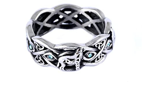 XJruixi Viking Nordic Mythology Giant Wolf Ring for Men Women Punk Blue Eyes Stone Animal Rings Retro Fashion Jewelry Gift FreeShipping