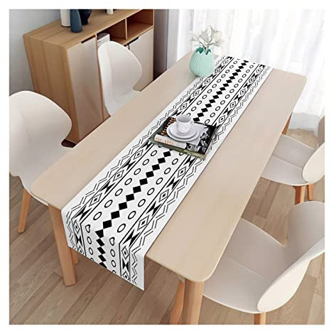 Beydodo Tischläufer 33x180 Outdoor, Tischläufer Schwarz Weiß Leinen Nordisch mit Geometrie Muster Tischläufer Modern Hochzeit Tischdekoration Tischdecke