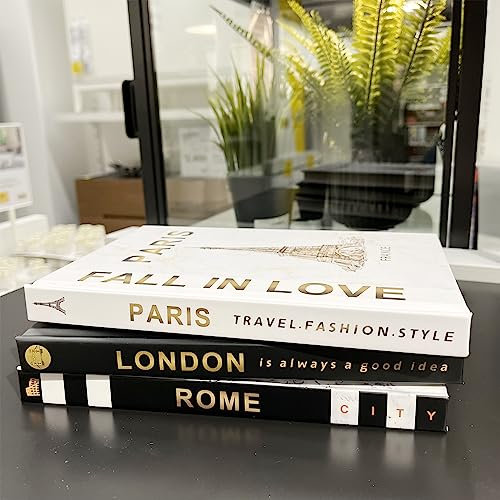 3 Stück Mode Dekorative Buch, Modern Dekorativ Bücher, Dekorative Gefälschte Buch für Wohnkultur, Bücherregal, Couchtisch, Display Regale, Wohnzimmer (Paris/London/Rome)