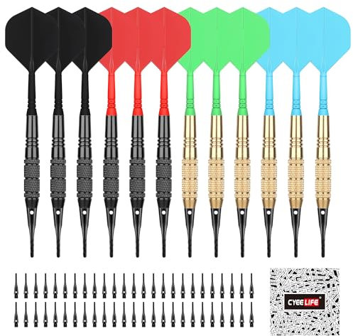 CyeeLife Dartpfeile mit Kunststoffspitze – 12 Stück Dartpfeile für elektronische Dartscheibe 18 Gramm - Profi Softdarts dartpfeil - Softdarts Set