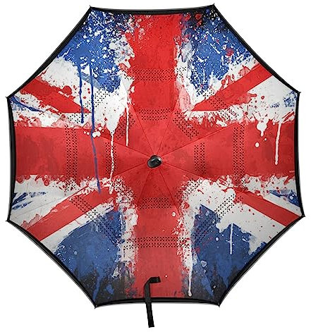 Vnurnrn Paint England Flag Automatic Inverted Umbrella Auto Open Close Windproof Car Reverse UV Protection Travel Umbrellas for Rainy Beach Women