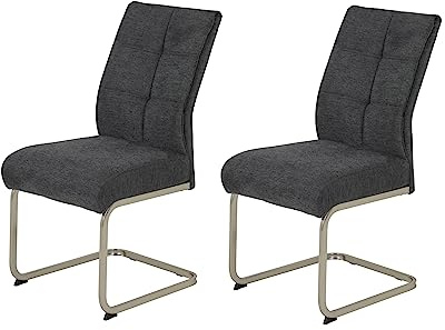 Hela Tische, 2er Set Esszimmerstuhl INES, Schwingstuhl, XL-Stuhl, Webstsoff Anthrazit, Komfortsitz Federkorb, Metallgestell Edelstahloptik