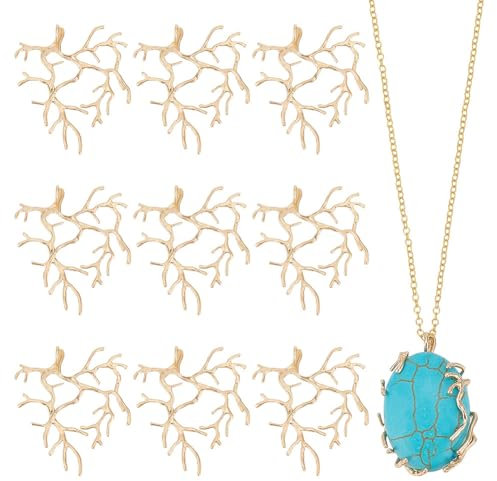 nbeads 10 STK. Zweig Form Rohlinge Prong Anhänger Einstellungen, Handmade Claw Anhänger Tray Lünette Anhänger Tabletts Metall Anhänger Charms für DIY Crafs Halskette Schmuck Machen, Golden