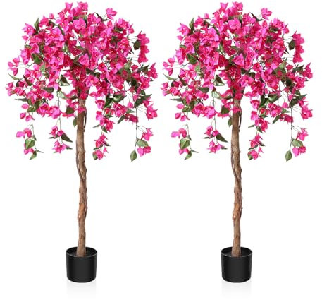 Fopamtri Artificial Plants Bougainvillea 120 cm Artificial Blossom, Fake Plants in Pot Large Pink Artificial Tree with Flowers for Home House Office Garden Decoration (2 Pack)