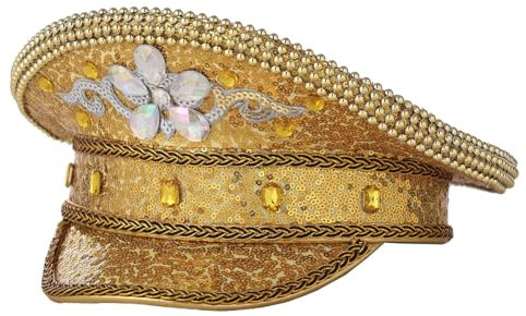 BLESSUME Pailletten Mütze Festival Hut Burning Man Sparkly Steampunk Hüte Damen Militär Kapitän Kappe (Gold 3)