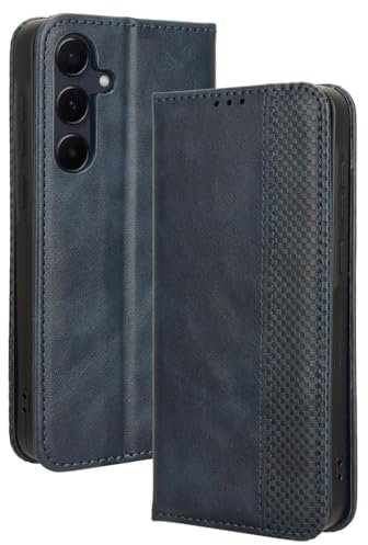 HAOYE Leather Folio Funda para Samsung Galaxy A25 5G, PU + TPU Flip Carcasa de Cuero Libro Protector con Magnético y Ranuras para Tarjetas y Plegable de Soporte, Azul