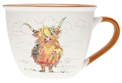 KIUB Bol timbale avec une anse - Motif vache écossaise- matière porcelaine fine - contenance 550ML