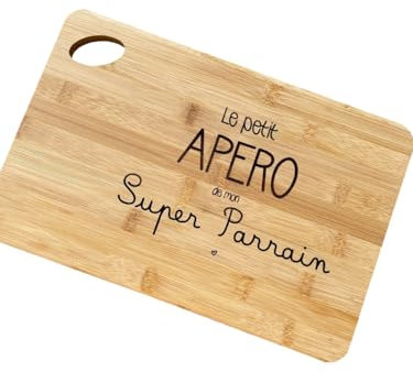 Planche à Découper Personnalisée Le Petit Apéro de Mon Super Parrain – Cadeau Original pour Parrain, Dimension 20x30cm, Idée Cadeau Unique