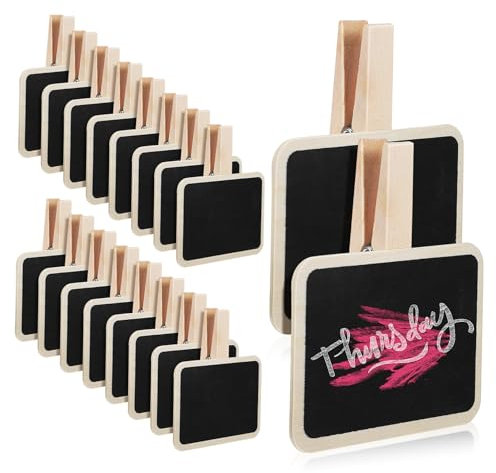 NUOBESTY Lot De 20 Mini Tableaux Noirs En Bois Avec Pinces Pour FêTes, Mariages, Buffets, éTiquettes Alimentaires, Panneaux De Table