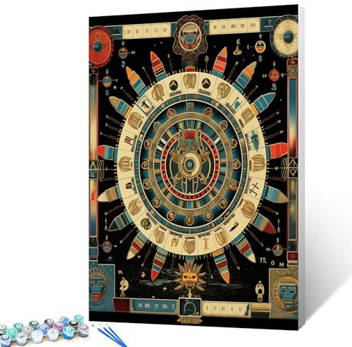 Maya-Azteken-Kalender, Malen nach Zahlen für Erwachsene, Kinder, Maschinenwelten, Ölgemälde-Set nach Zahlen, abstraktes geometrisches Gemälde, Bastelset für Erwachsene und Kinder, Heimdekoration, 40,6