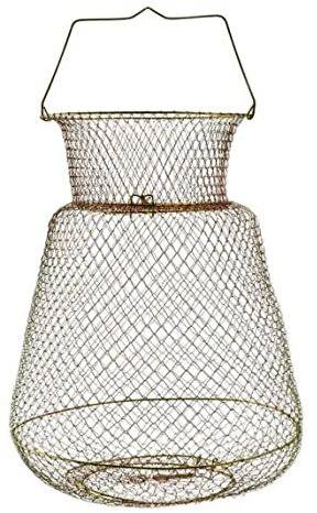 Weduspaty Wire Fish Crab Basket, Wire Fish Crab Basket Portable Foldable 25cm Round Metal Fishing Lobster Cage with Handle, Steel Wire Fishing Pot
