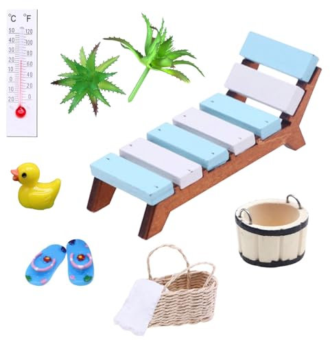 Forhandy Miniatur Deko Sauna Zubehör, 9 Teile Mini Wellness Deko Zubehör Geschenk, Miniatur Deko Sauna Zubehör Set Strand Mikrolandschaft für Foto-Requisiten und DIY Deko Strand Garten