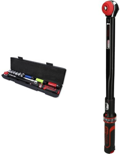 KS TOOLS Llave Dinamométrica Con Bolsillo, 11 pzs & 516.1412 - Clé dynamométrique 3/8 ergotorque précision - avec inverseur - 10-50 nm - pour voitures, motos, camions,Rouge/Noir