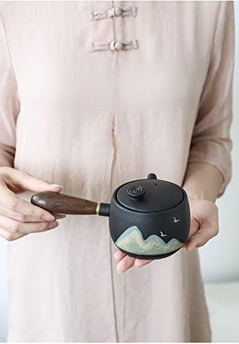 kaixiaochai Juego de té de cerámica, Juego de té Vintage, teteras para té, Tetera de Porcelana y cerámica, Tetera con Mango Lateral (Olla con Mango Lateral)