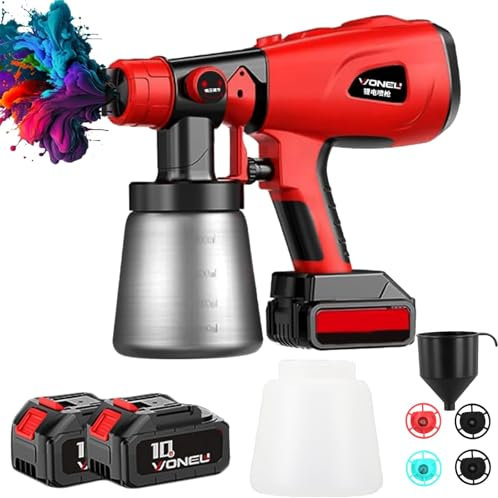 Pistola a Spruzzo a Batteria per Verniciare,Pistola per Verniciare, 800W Verniciatore a Spruzzo a Batteria con 2 Batterie da 3000 mAh, 5 Ugelli, 3 Modelli di Spruzzo, per Dipingere Pareti