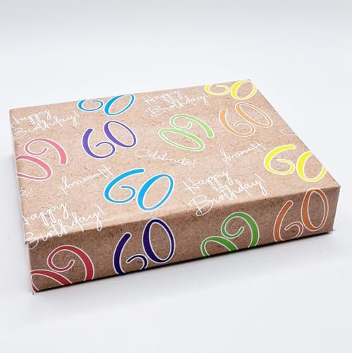 Geschenkpapier zum 60. Geburtstag, Aufschrift Happy Birthday, mehrfarbig, Braun, Unisex, Alter 60. Geburtstag, männlich, weiblich, Geschenkpapier (PA)