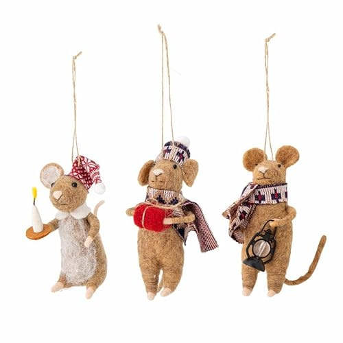 Bloomingville PEO Ornament, Wolle, Brown, L6xH11xW4/L6xH11xW4/L4xH10xW10 cm, Set of 3