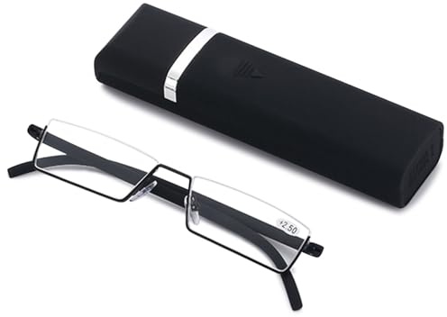 ABETOS Lesebrille Schmal Herren Damen Ultraleichte TR90 Halbrand Blaulichtfilter Sehhilfe Lesehilfe Kompakt Rechteckig Lesebrillen mit Etui