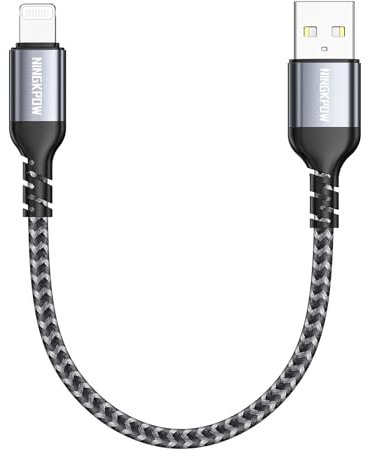 NINGKPOW Cable iPhone Corto 30CM, [MFi Certificado] Cable Cargador iPhone Carga Rapida Nylon Trenzado Cable Lightning Compatible con iPhone 14 13 12 11 Pro Max XS XR X 8 Plus 7 Plus 6s Plus SE 2020