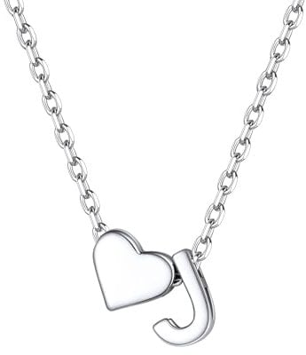 ChicSilver 925 Silber Kette, Buchstabe Halskette mit Herz, Kleine Herz Kette mit Buchstabe J Anhänger, Initialen Modeschmuck für Geburtstag