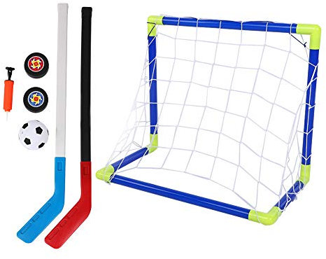 NDNCZDHC 2-in-1-Fußball-Eishockey-Tor-Set mit Bällen, ABS-Eishockey-Tor, Hockeyschläger, Hockey-Netz, Hockeybälle für Outdoor-Sportarten