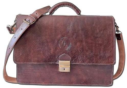 Paris Vintage Laptop Briefcase in Genuine Leather, Laptop Shoulder Bag | Laptop Case | Leather Satchel for Women and Men - Casa CuirEssence, marrone