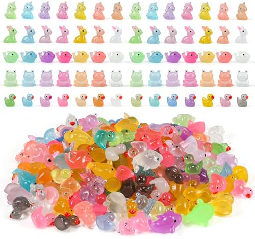 146 stück mini Enten, glühen Kunstharz-Enten,5-teiliges Kombi-Set,Ente,Delphin,Frosch,Kaninchen,Einhorn,kleine Ente im Dunkeln für Aquarium Puppenhaus Miniaturgarten Handwerk Deko DIY Haus Dekoration