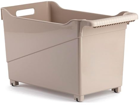 Tradineur - Carrito de plástico con Ruedas y asa - N.º 2 - Cesta Organizadora para Productos de Limpieza, Baño, Cocina - Color Marrón Topo