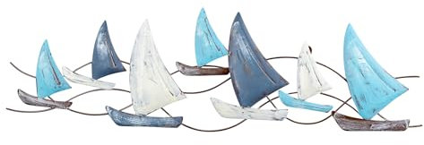 Wanddeko L74cm Segelboot Wandbild Blau Grau Weiß Maritim Wandbild Segelschiff Metalldeko Metall Deko Industrial Wandkunst Design Segler AHOI