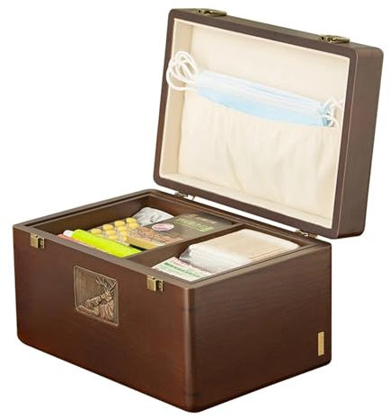 MNBVH Erste-Hilfe-Box-Organizer, Aufbewahrungsbox, Medizin-aufbewahrungsbox, Haushalt, Großes Fassungsvermögen, Tragbar, Familie, Erste-Hilfe-Set, Massivholz, Medizinische Box, Medizinbox