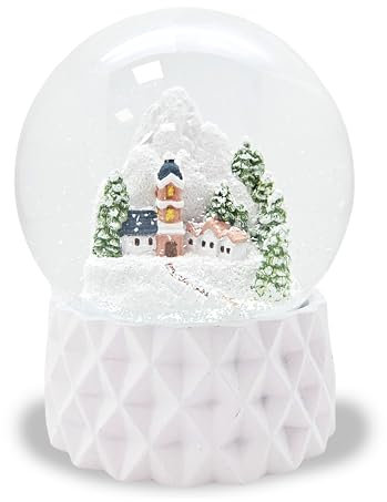 Schneekugel Weihnachten | Bergdorf im Schnee | Sockel weiß kubisch | Höhe: 12cm Breite 10 cm | 20301 (Bergdorf weiß kubisch)