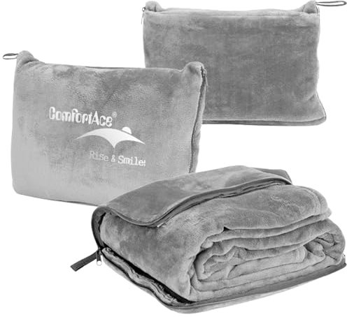 ComfortAce Coperta da viaggio 2 in 1 o cuscino da viaggio con cerniera, cuscino multifunzione a doppio scopo per il massimo comfort e adattabilità, grigio crepuscolo