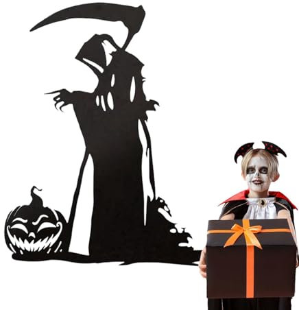 fanelod Tod mit Sense Figur,Stehende Todesstatue mit Sense | Gruselige Metall-Gartenkunstschilder - Halloween-Stehschild-Dekoration im Freien für Halloween-Partyzubehör