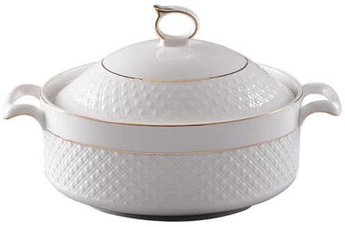 Tadoiooy Tureens, sopa Cerámica, 1.5L Servir cuencos con borde de oro Tureen con tapa y cucharón para pasta, sopa