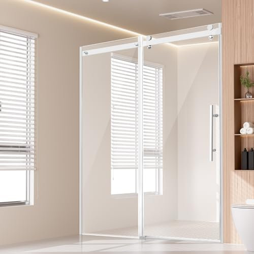 VEVOR Porte de Douche Coulissante 147x150x190 cm, Paroi de Douche sans Cadre, en Verre Trempé SGCC Transparent de 8 mm, Étanche, Incassable, Résistant aux Taches, avec Quincaillerie en Inox, Chrome