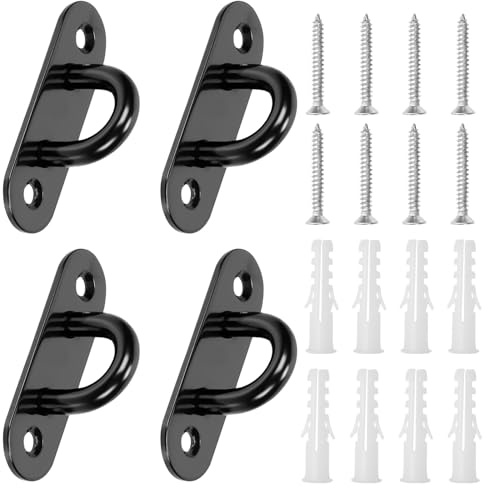 Swpeet Lot de 4 crochets ovales M5 en acier inoxydable 304 noir avec vis et ancrages en plastique, crochets de quincaillerie marine, crochets de plafond en U pour sécuriser la suspension